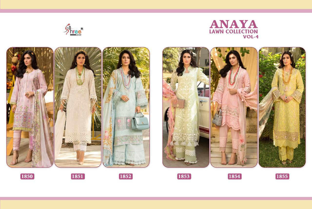 shree fab anaya lawn collection vol 4 pure lawn elegant slawar suit catalog