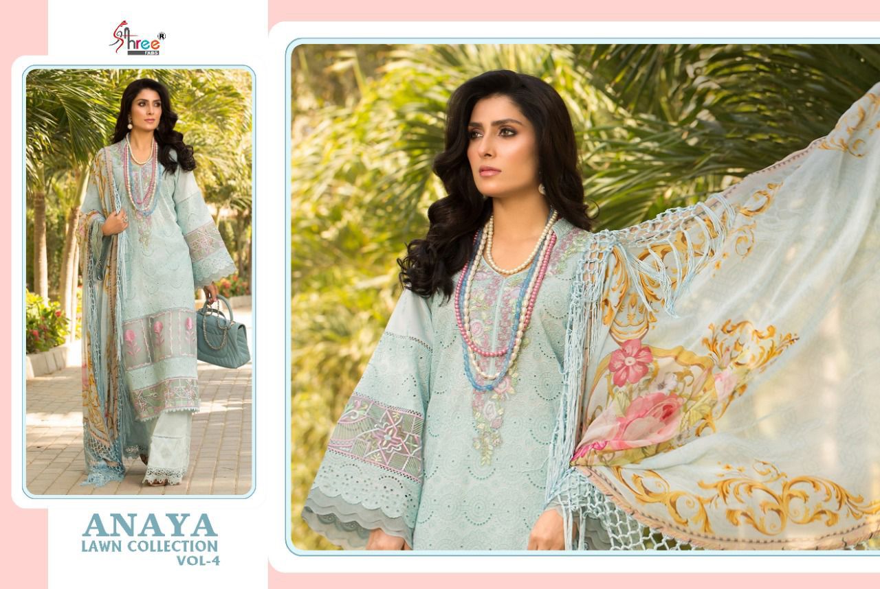 shree fab anaya lawn collection vol 4 pure lawn elegant slawar suit catalog