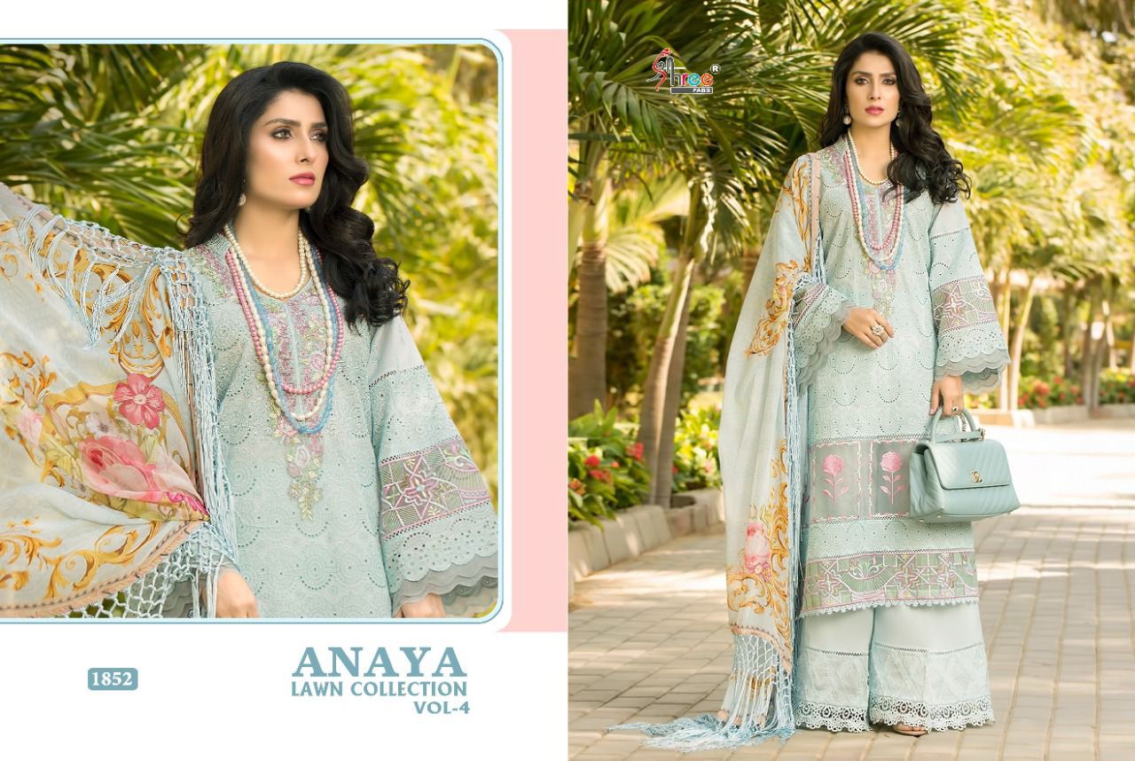 shree fab anaya lawn collection vol 4 pure lawn elegant slawar suit catalog