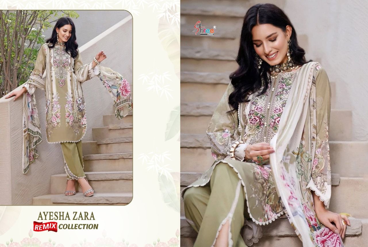 shree fab ayesha zara remix collection cotton catchy look salwar suit with cotton malmal dupatta catalog