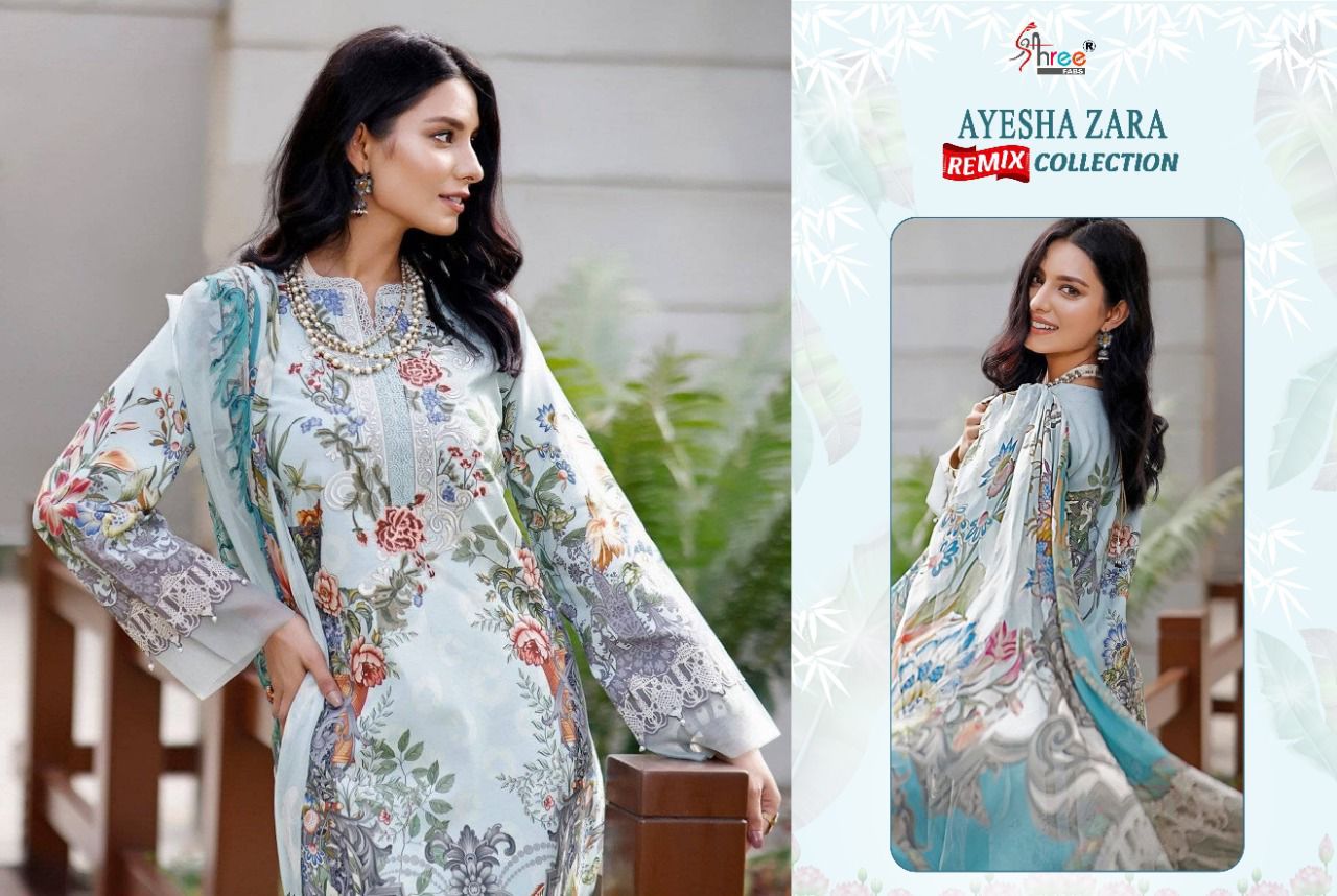 shree fab ayesha zara remix collection cotton catchy look salwar suit with cotton malmal dupatta catalog