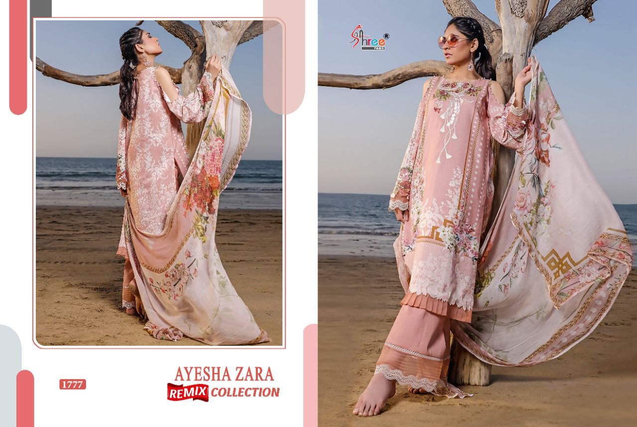 shree fab ayesha zara remix collection cotton Regal look salwar suit with siffon dupatta catalog