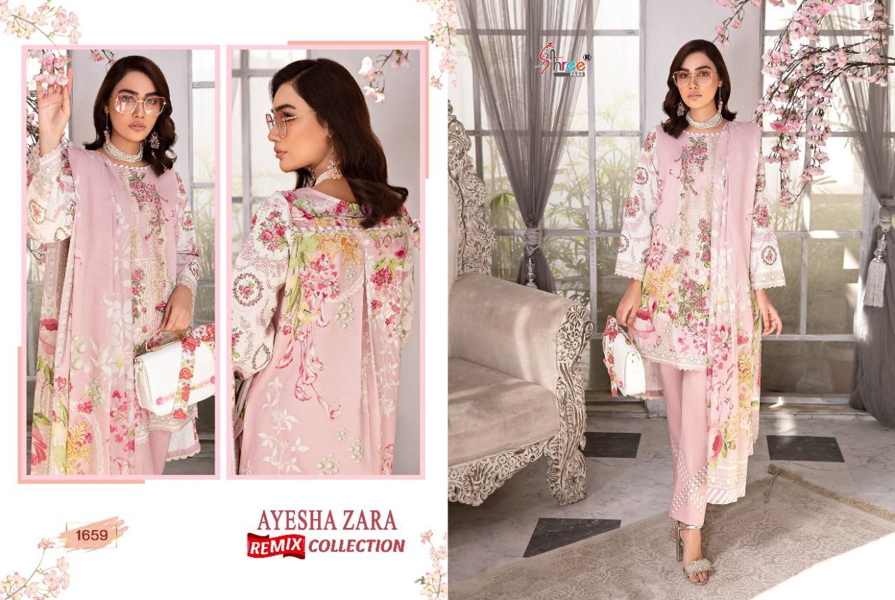 shree fab ayesha zara remix collection cotton Regal look salwar suit with siffon dupatta catalog