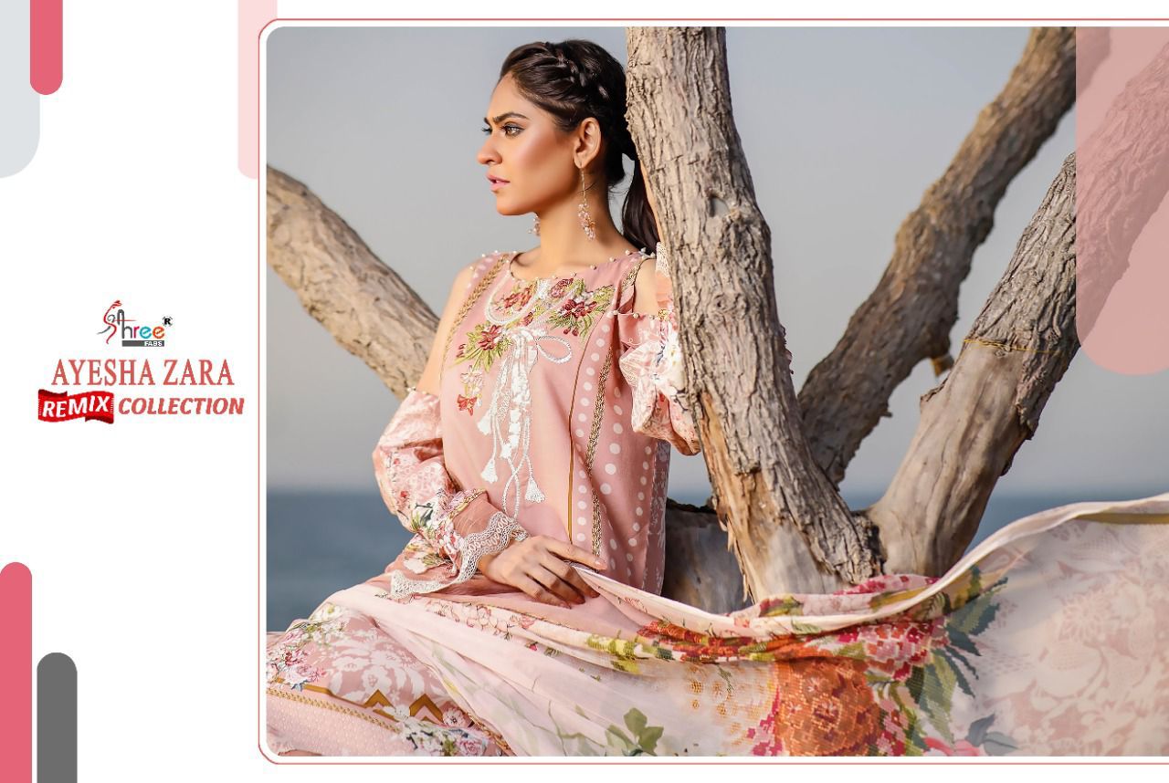 shree fab ayesha zara remix collection cotton Regal look salwar suit with siffon dupatta catalog