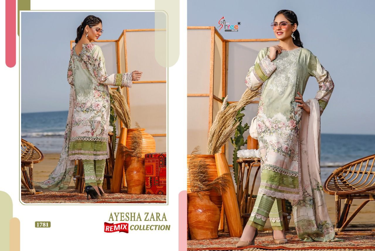 shree fab ayesha zara remix collection cotton Regal look salwar suit with siffon dupatta catalog