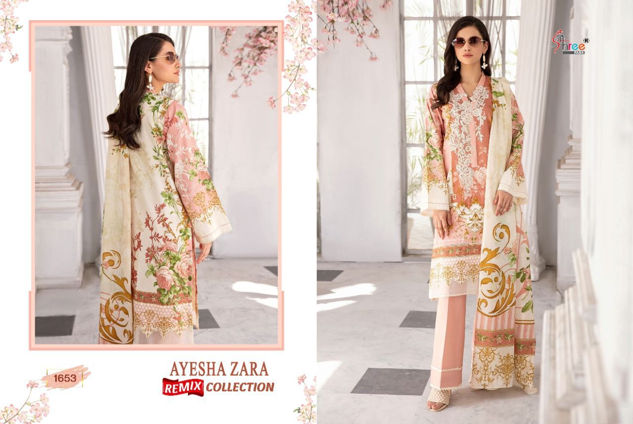 shree fab ayesha zara remix collection cotton Regal look salwar suit with siffon dupatta catalog