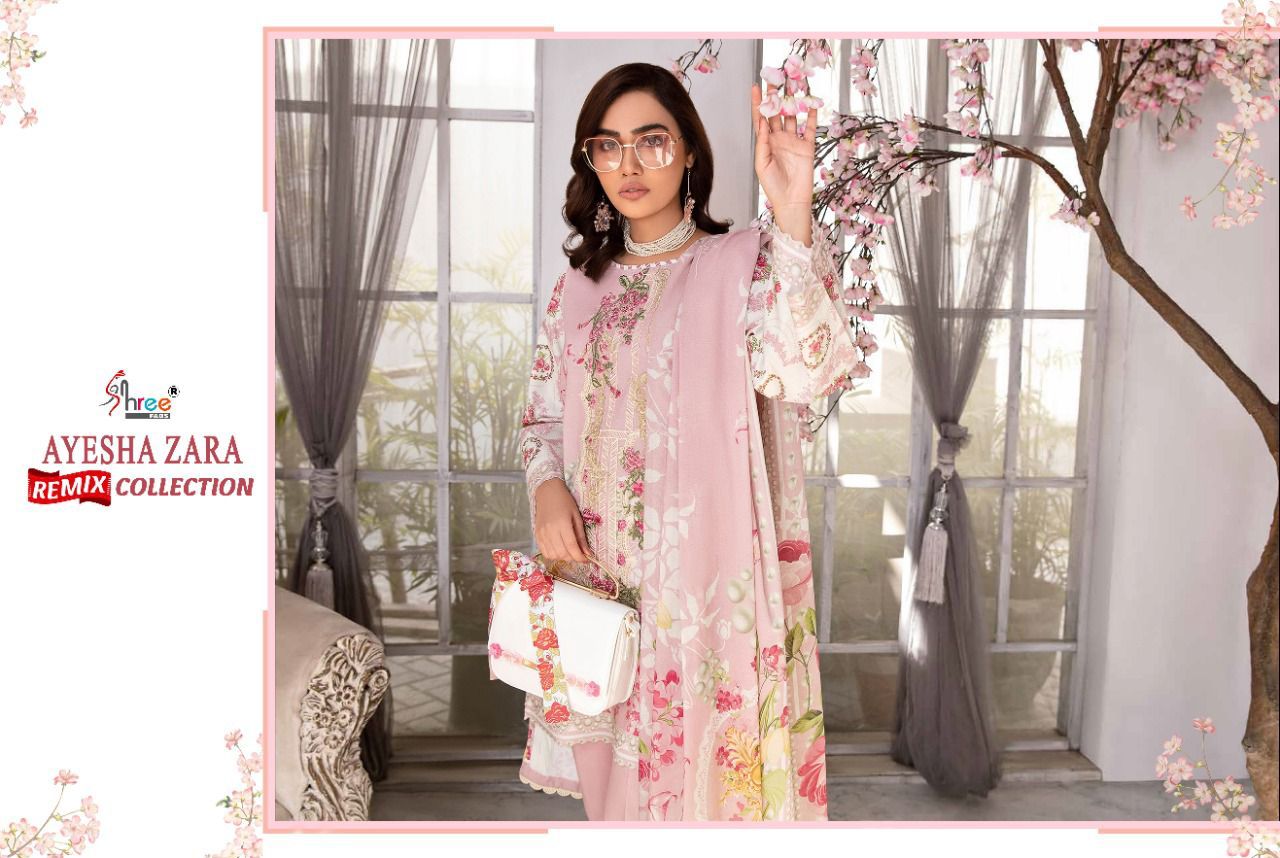 shree fab ayesha zara remix collection cotton Regal look salwar suit with siffon dupatta catalog