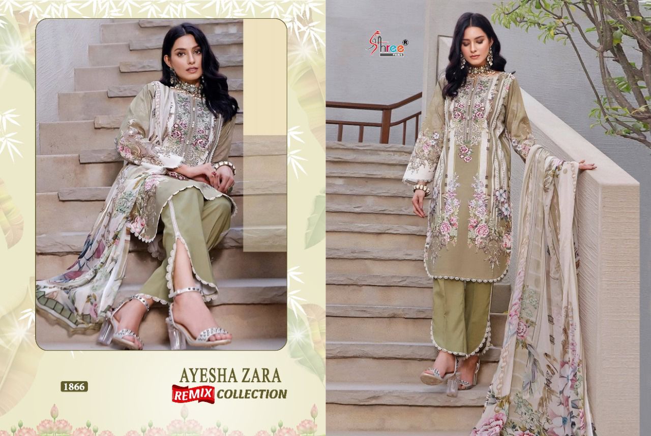 shree fab ayesha zara remix collection cotton Regal look salwar suit with siffon dupatta catalog