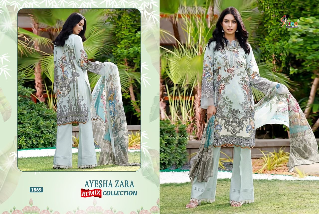 shree fab ayesha zara remix collection cotton Regal look salwar suit with siffon dupatta catalog