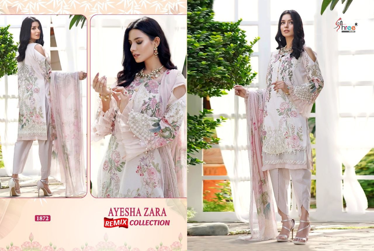 shree fab ayesha zara remix collection cotton Regal look salwar suit with siffon dupatta catalog