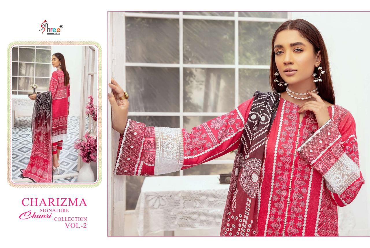 shree fab charisma signature chunari collection vol 2 cotton reagal look salwar suit cotton dupatta catalog