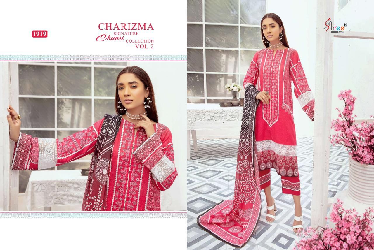 shree fab charisma signature chunari collection vol 2 cotton reagal look salwar suit cotton dupatta catalog