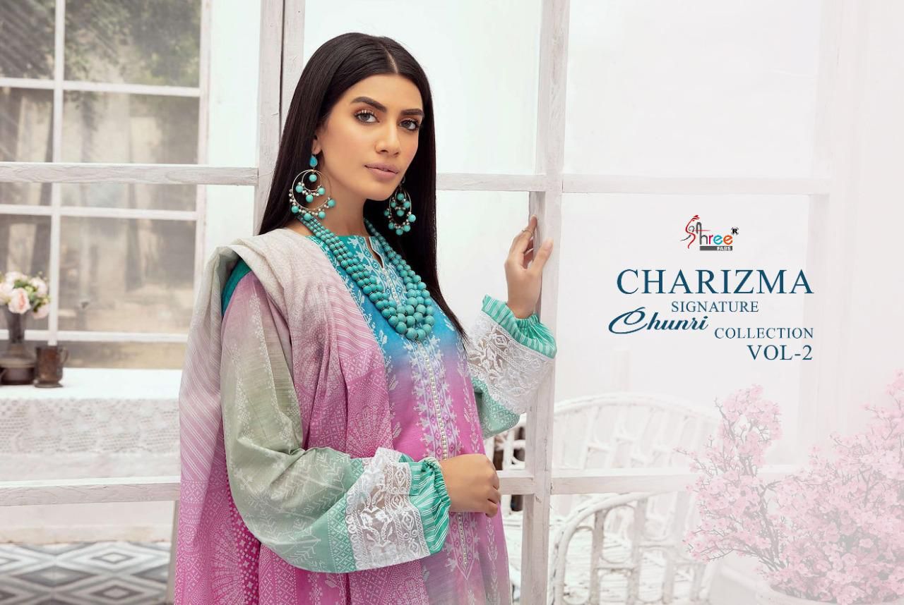 shree fab charisma signature chunari collection vol 2 cotton reagal look salwar suit cotton dupatta catalog