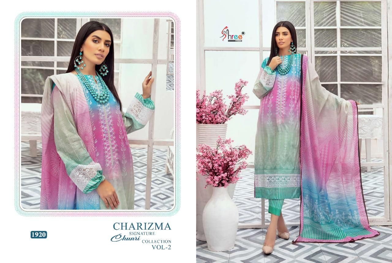 shree fab charisma signature chunari collection vol 2 cotton reagal look salwar suit cotton dupatta catalog