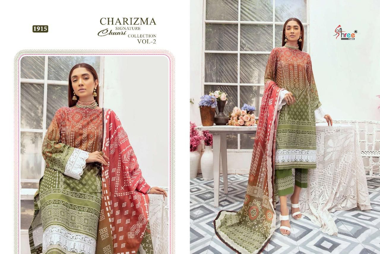 shree fab charisma signature chunari collection vol 2 cotton reagal look salwar suit cotton dupatta catalog