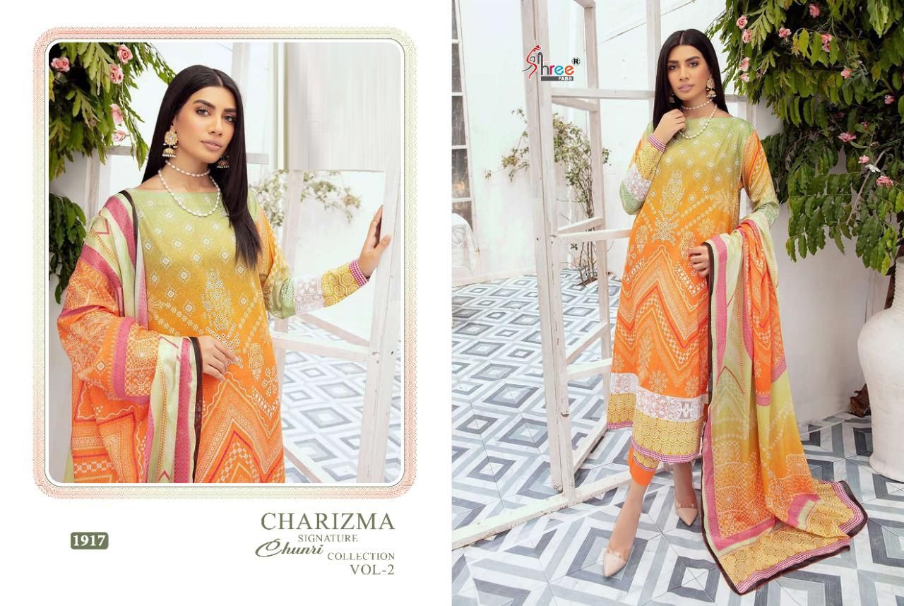 shree fab charisma signature chunari collection vol 2 cotton reagal look salwar suit cotton dupatta catalog