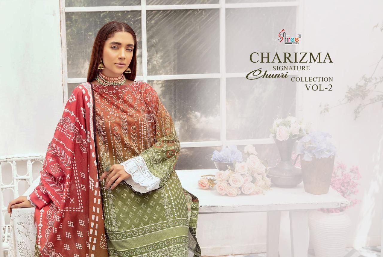 shree fab charisma signature chunari collection vol 2 cotton reagal look salwar suit cotton dupatta catalog