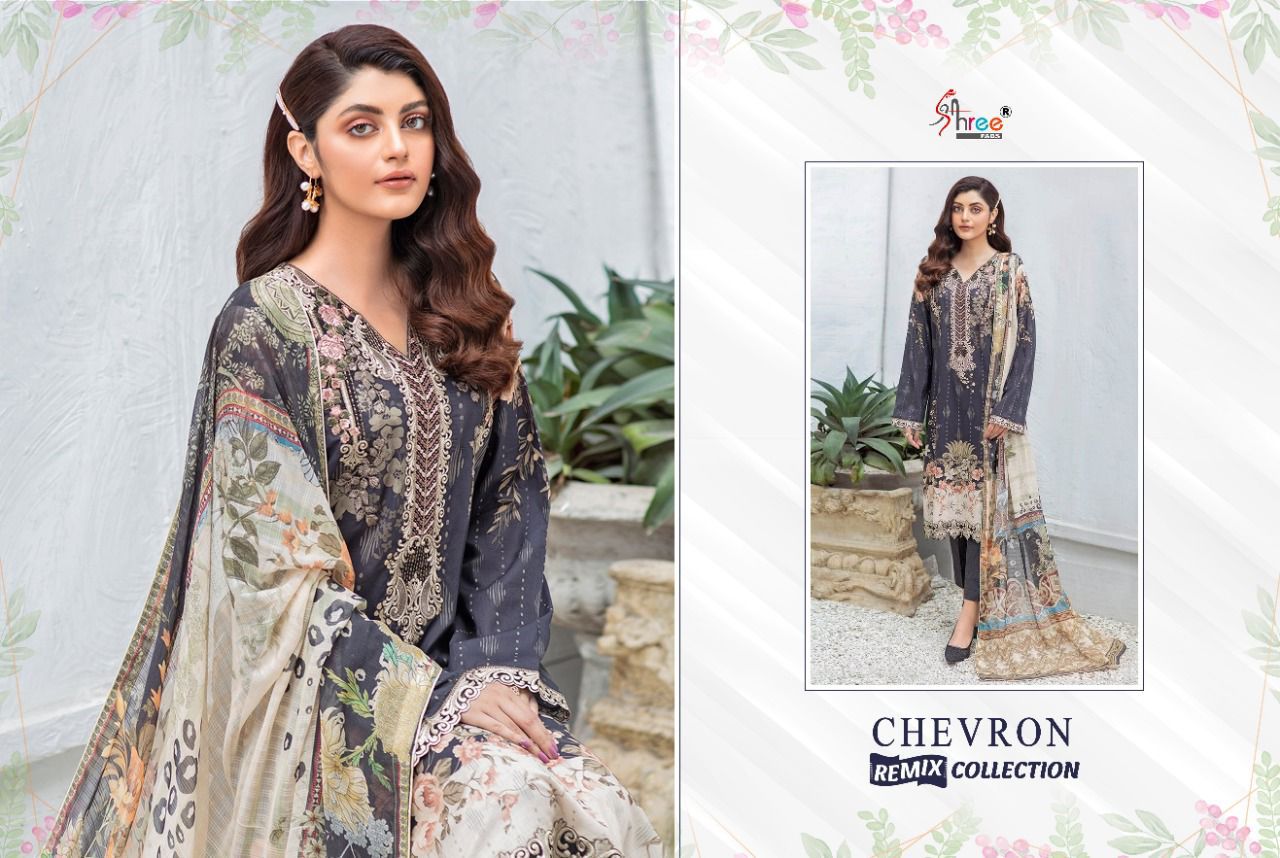 shree fab chevron remix collection lawn cotton regal print salwar suit with cotton dupatta catalog