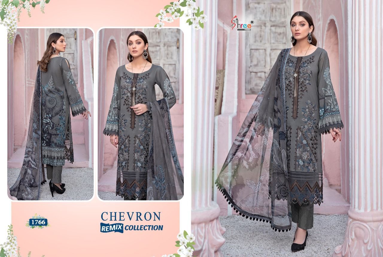 shree fab chevron remix collection lawn cotton regal print salwar suit with cotton dupatta catalog