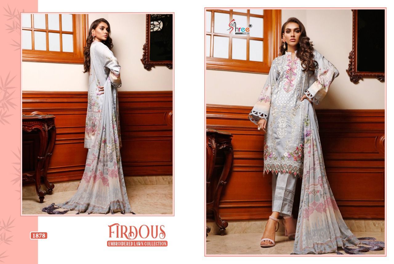 shree fab firdous embroidered lawn collection cotton authentic fabric salwar suit with cotton dupatta catalog