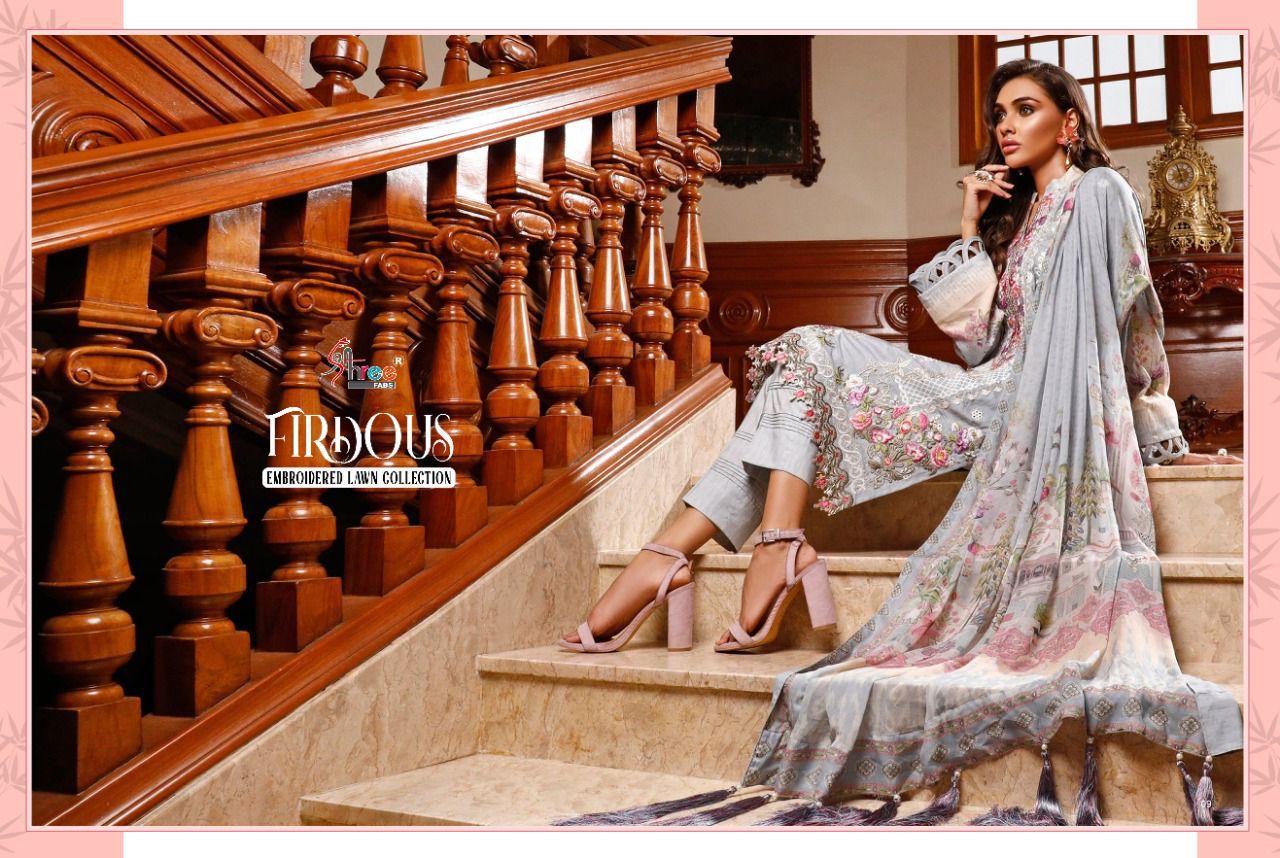 shree fab firdous embroidered lawn collection cotton authentic fabric salwar suit with cotton dupatta catalog