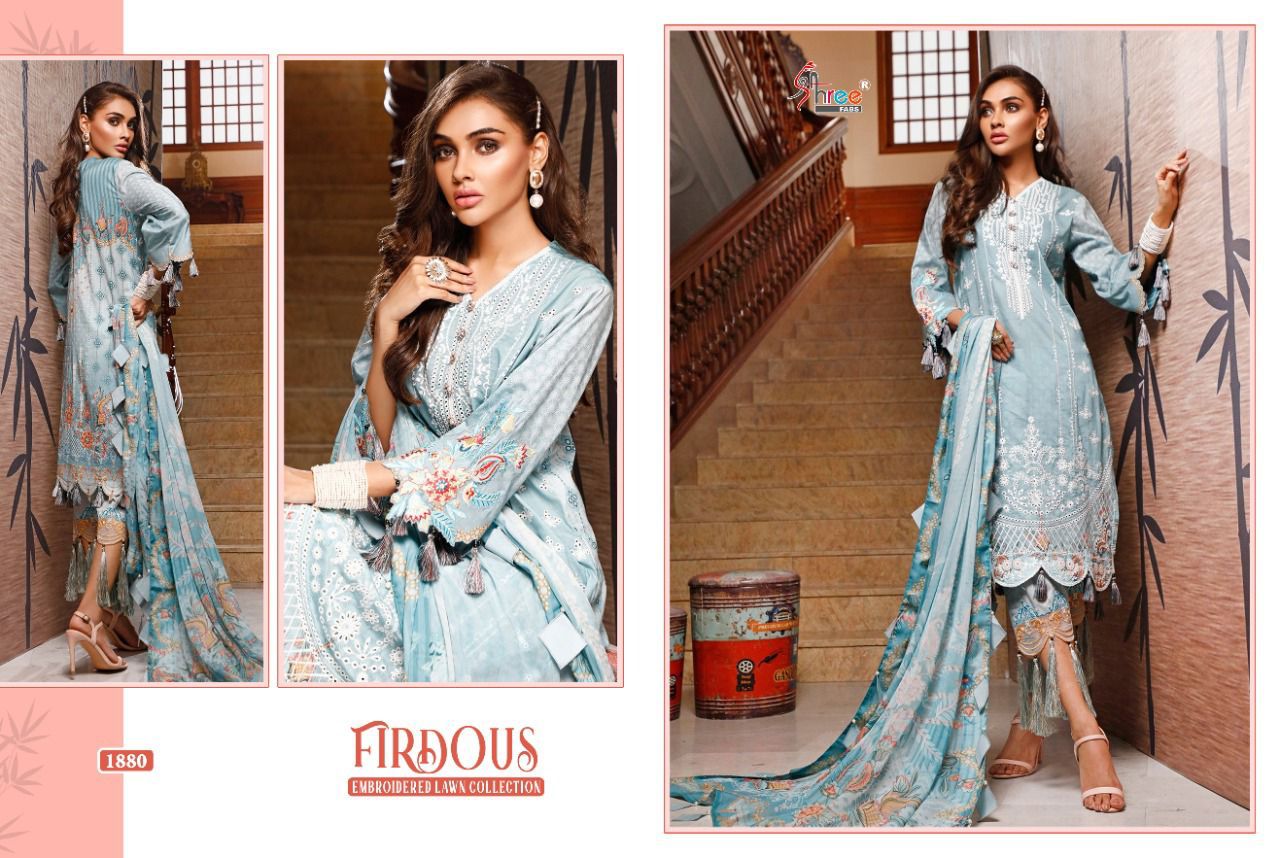 shree fab firdous embroidered lawn collection cotton authentic fabric salwar suit with cotton dupatta catalog