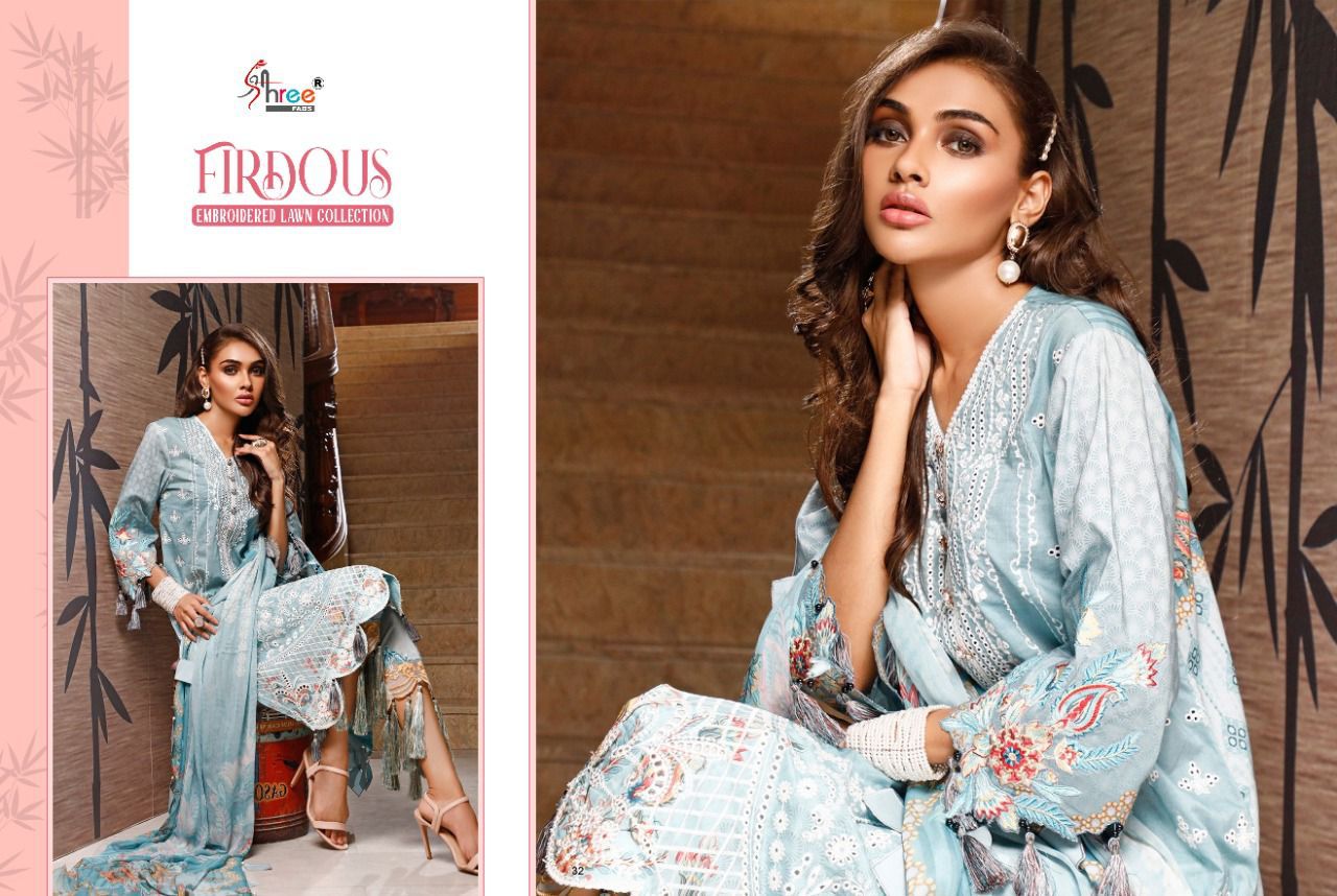 shree fab firdous embroidered lawn collection cotton authentic fabric salwar suit with cotton dupatta catalog