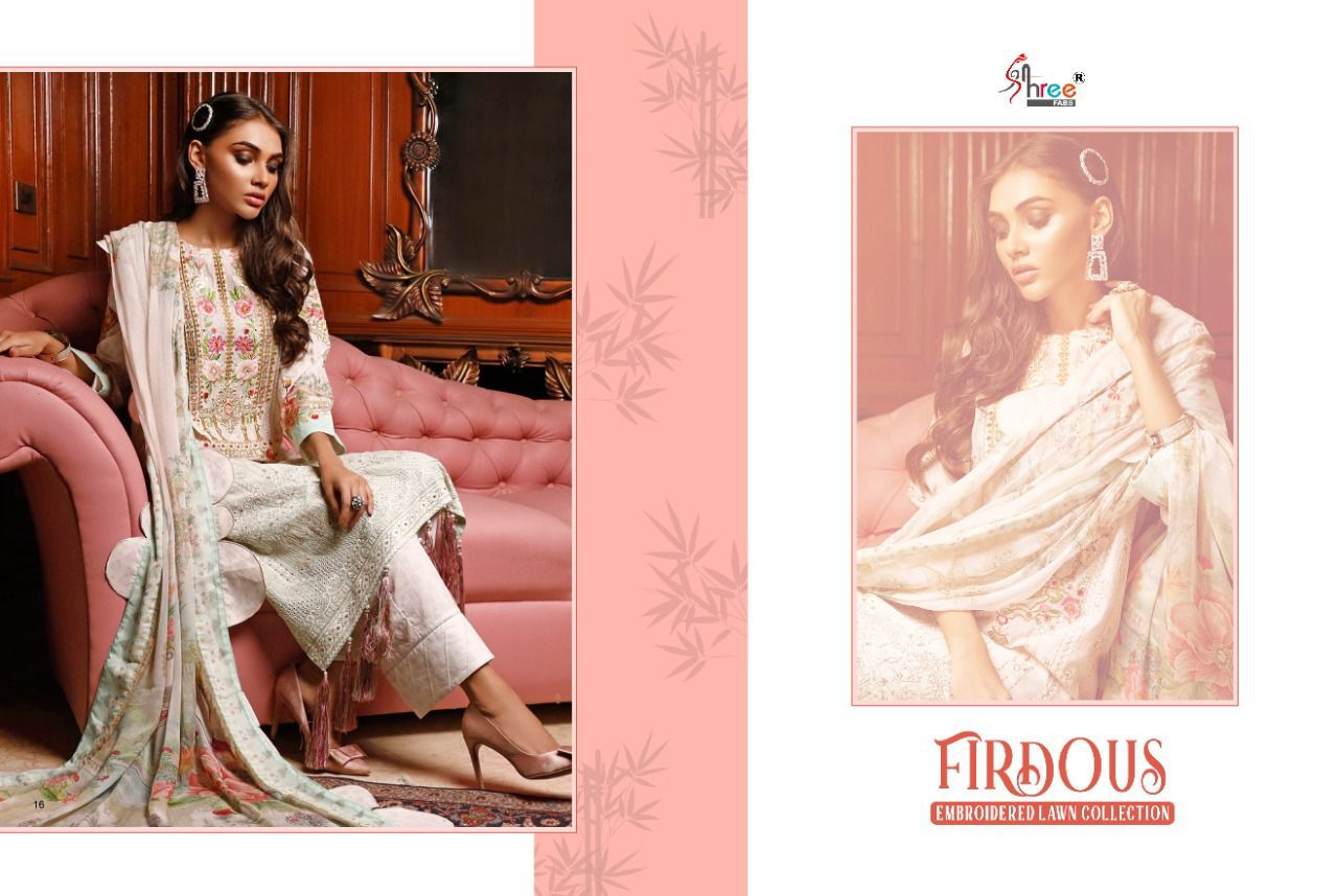 shree fab firdous embroidered lawn collection cotton authentic fabric salwar suit with cotton dupatta catalog