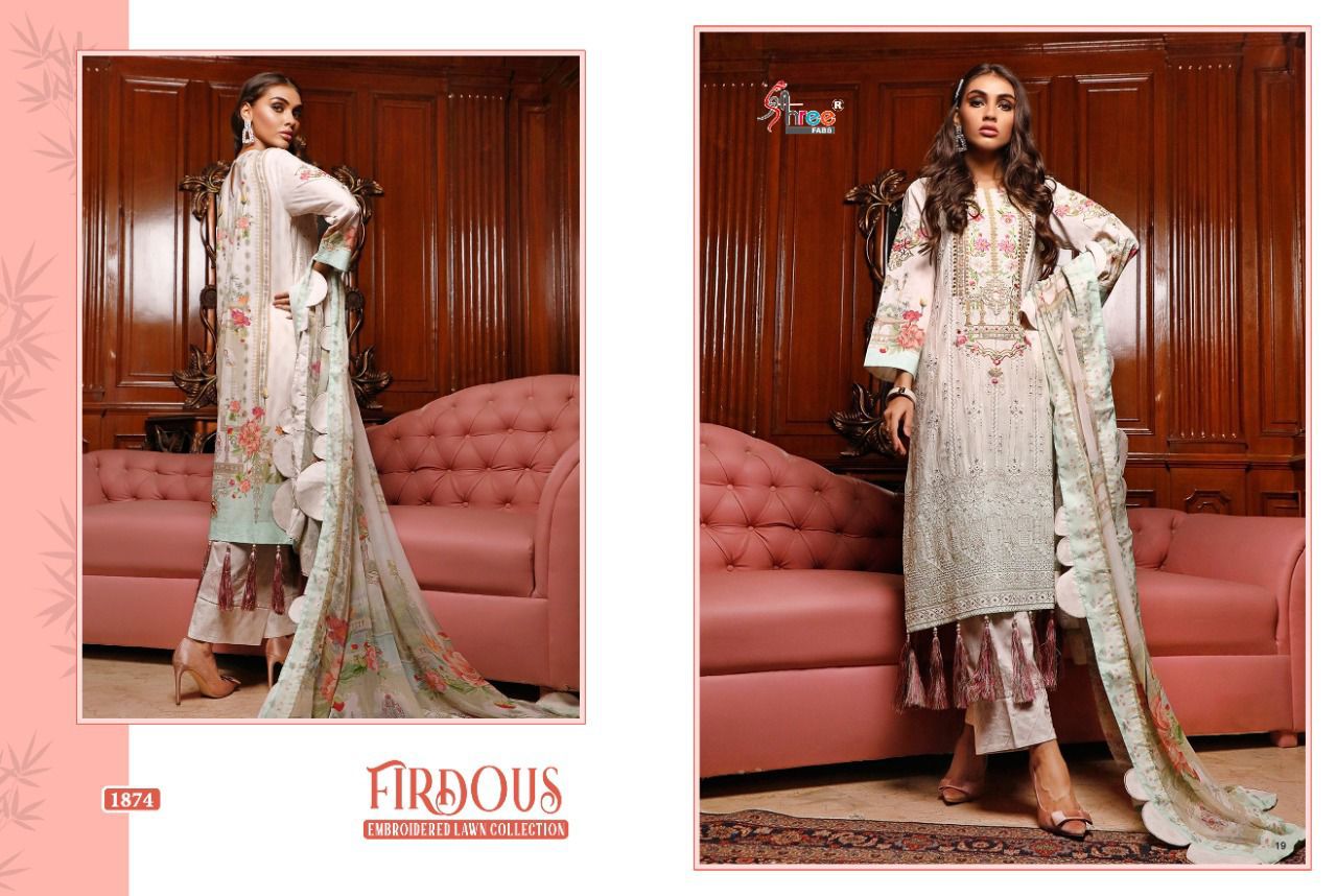 shree fab firdous embroidered lawn collection cotton authentic fabric salwar suit with cotton dupatta catalog