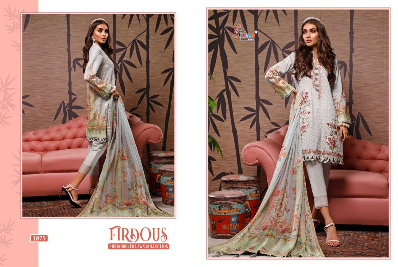 shree fab firdous embroidered lawn collection cotton authentic fabric salwar suit with cotton dupatta catalog