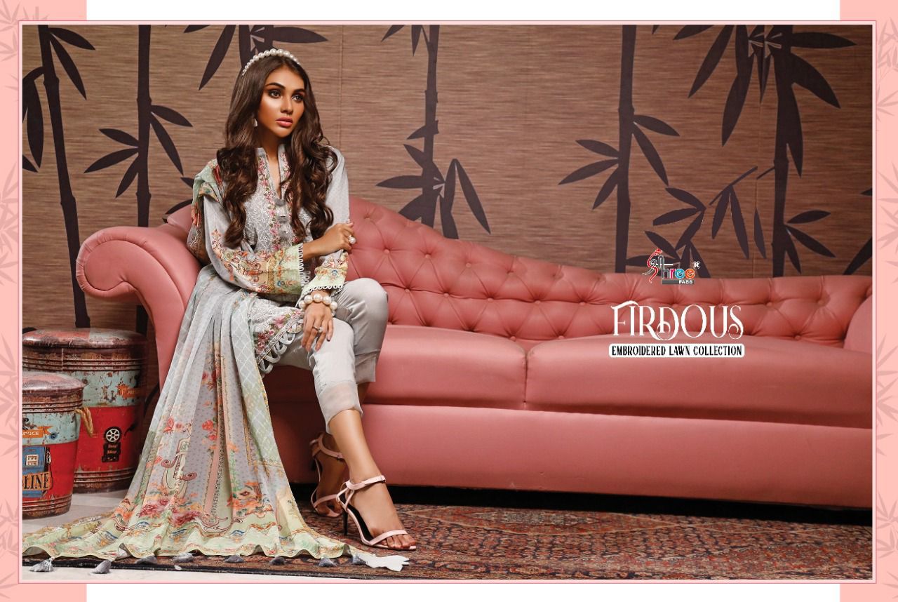 shree fab firdous embroidered lawn collection cotton authentic fabric salwar suit with cotton dupatta catalog