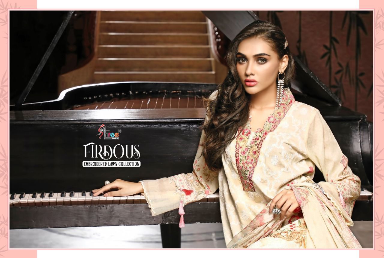 shree fab firdous embroidered lawn collection cotton authentic fabric salwar suit with cotton dupatta catalog