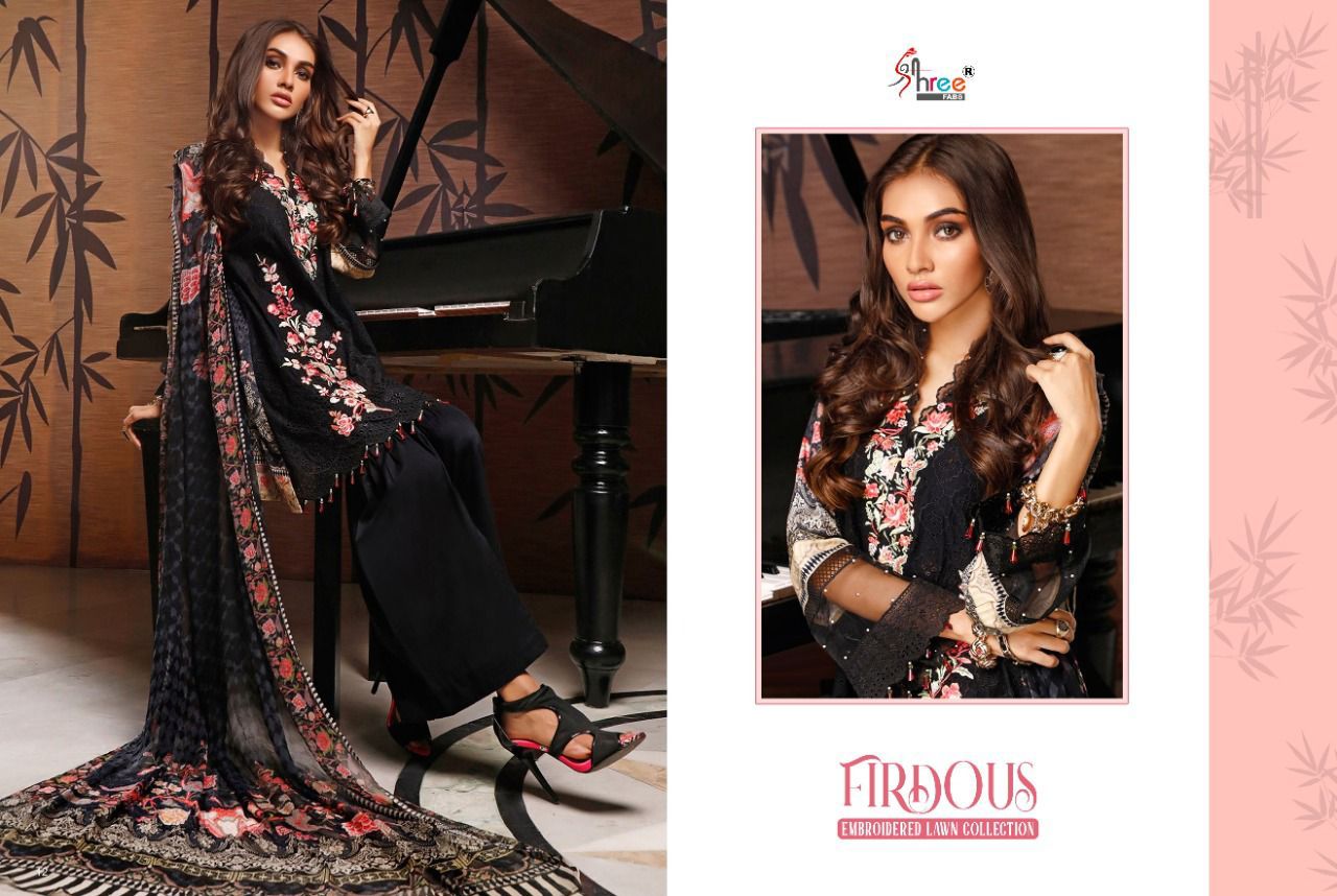 shree fab firdous embroidered lawn collection cotton authentic fabric salwar suit with cotton dupatta catalog