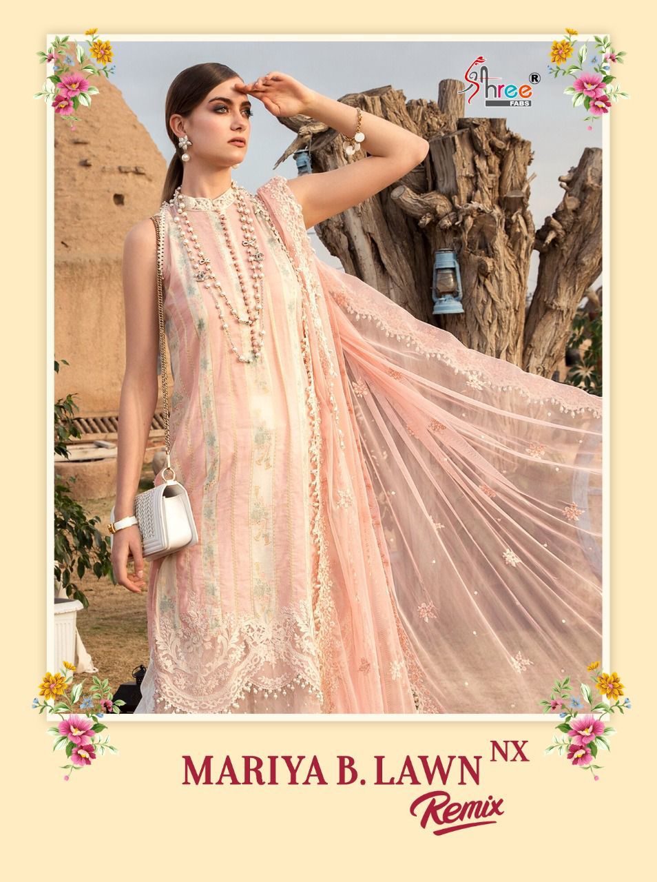 shree fab mariya b lawn remix nx pure lawn cotton authentic fabric with siffon dupatta catalog