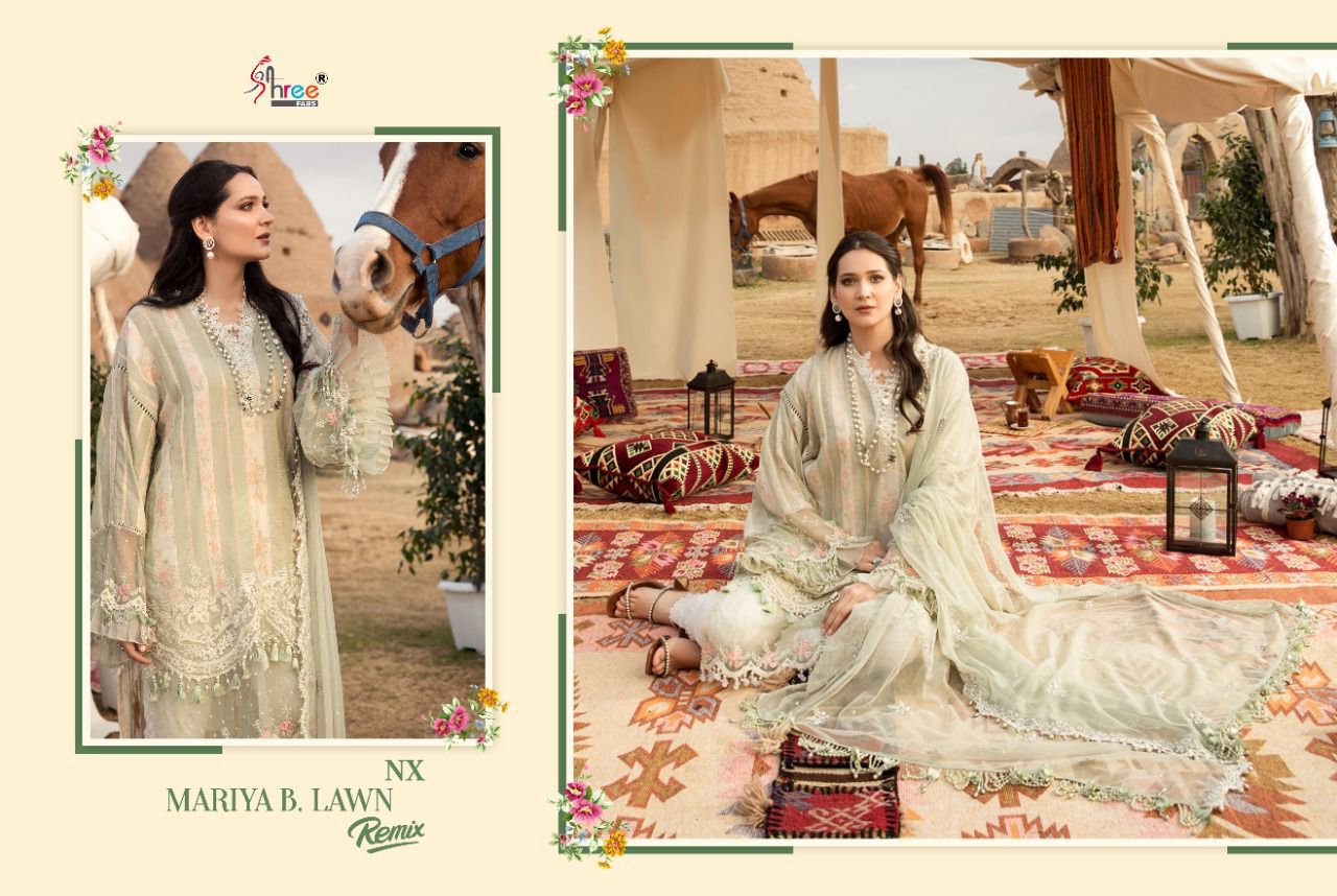 shree fab mariya b lawn remix nx pure lawn cotton authentic fabric with siffon dupatta catalog