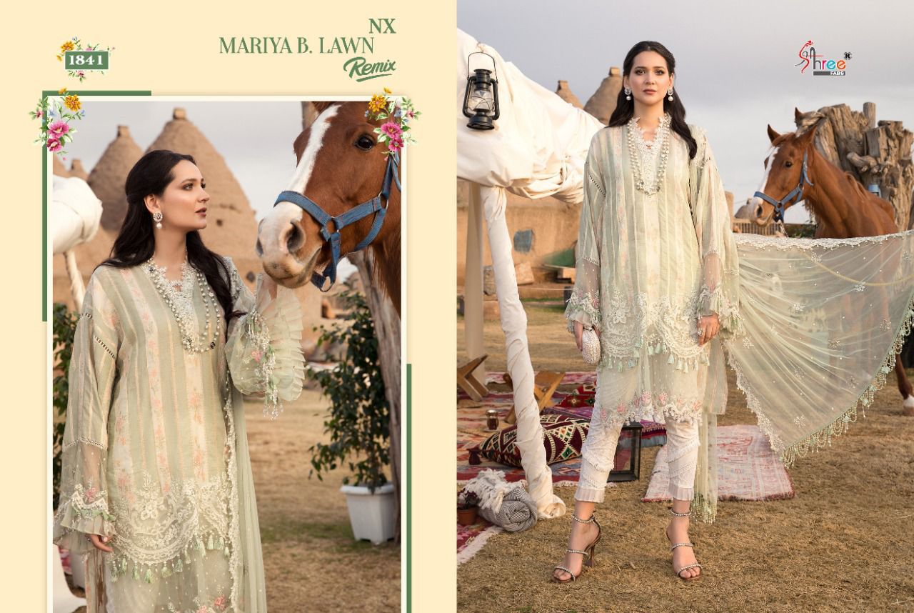 shree fab mariya b lawn remix nx pure lawn cotton authentic fabric with siffon dupatta catalog