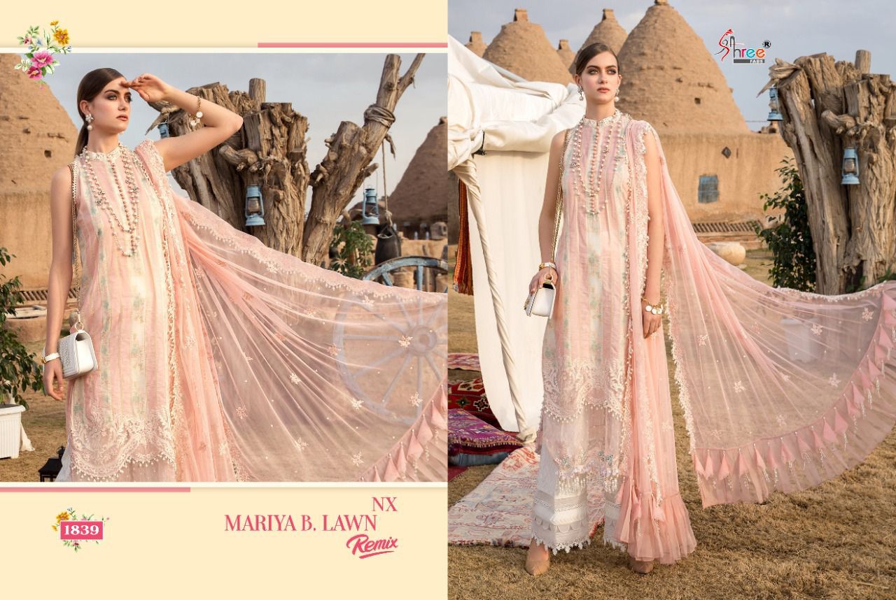 shree fab mariya b lawn remix nx pure lawn cotton authentic fabric with siffon dupatta catalog