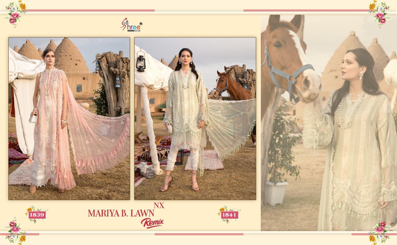 shree fab mariya b lawn remix nx pure lawn cotton authentic fabric with siffon dupatta catalog