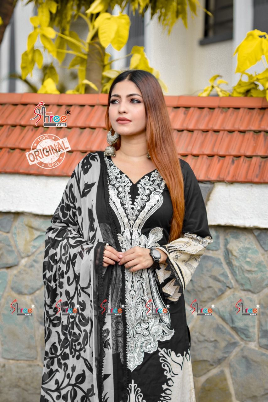 shree fab sana safinaz muzlin collection vol 6 cotton salwar suit with shiffon dupatta singal