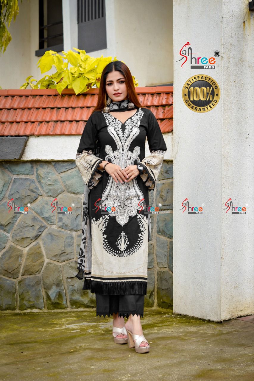 shree fab sana safinaz muzlin collection vol 6 cotton salwar suit with shiffon dupatta singal