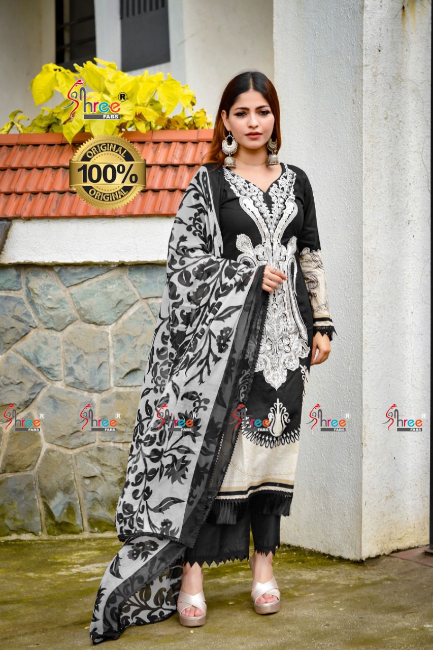 shree fab sana safinaz muzlin collection vol 6 cotton salwar suit with shiffon dupatta singal