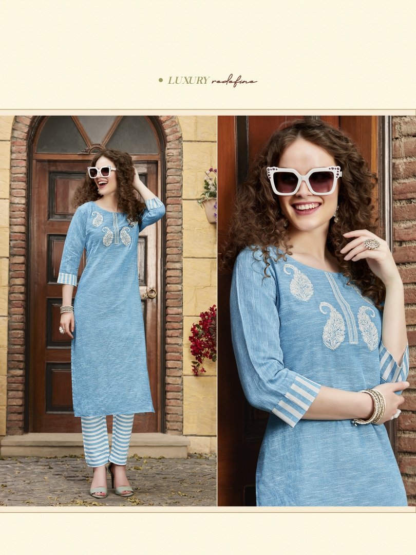 syasii magical thread pure khadi cotton decent embroidary look kurti with bottom catalog