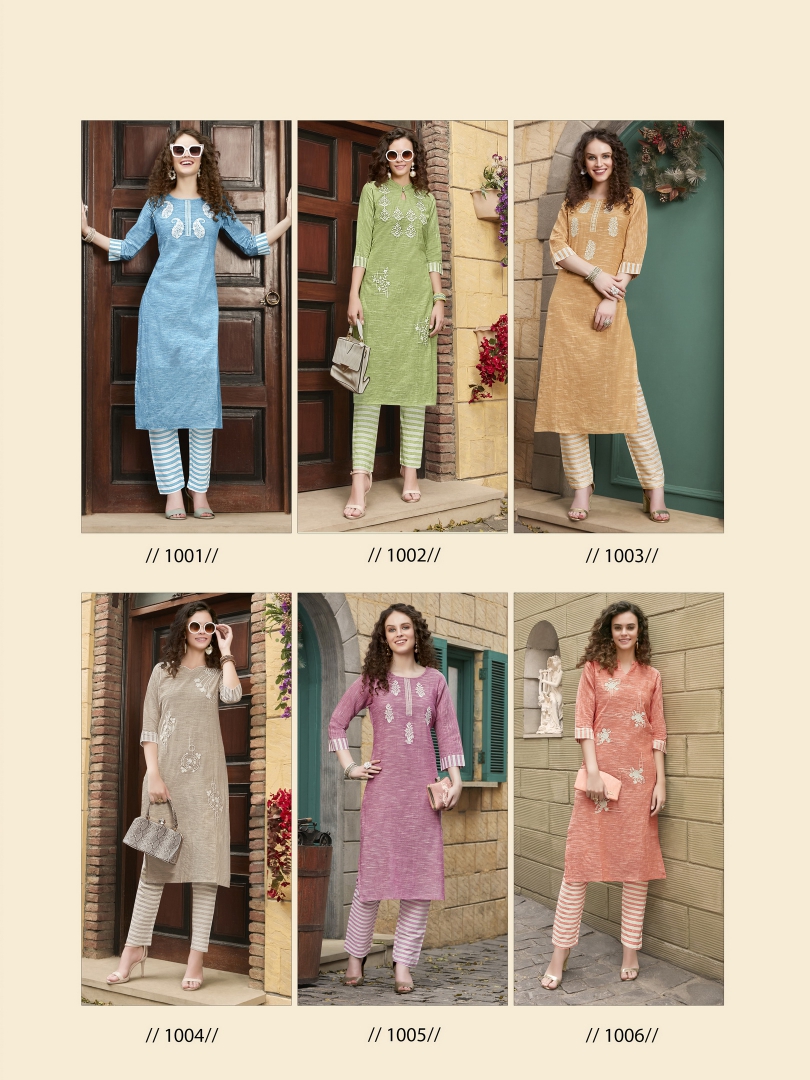 syasii magical thread pure khadi cotton decent embroidary look kurti with bottom catalog