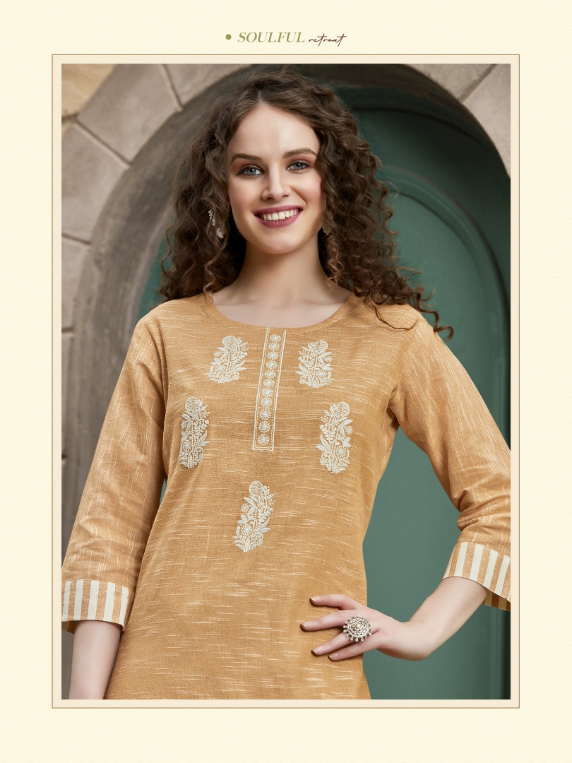 syasii magical thread pure khadi cotton decent embroidary look kurti with bottom catalog