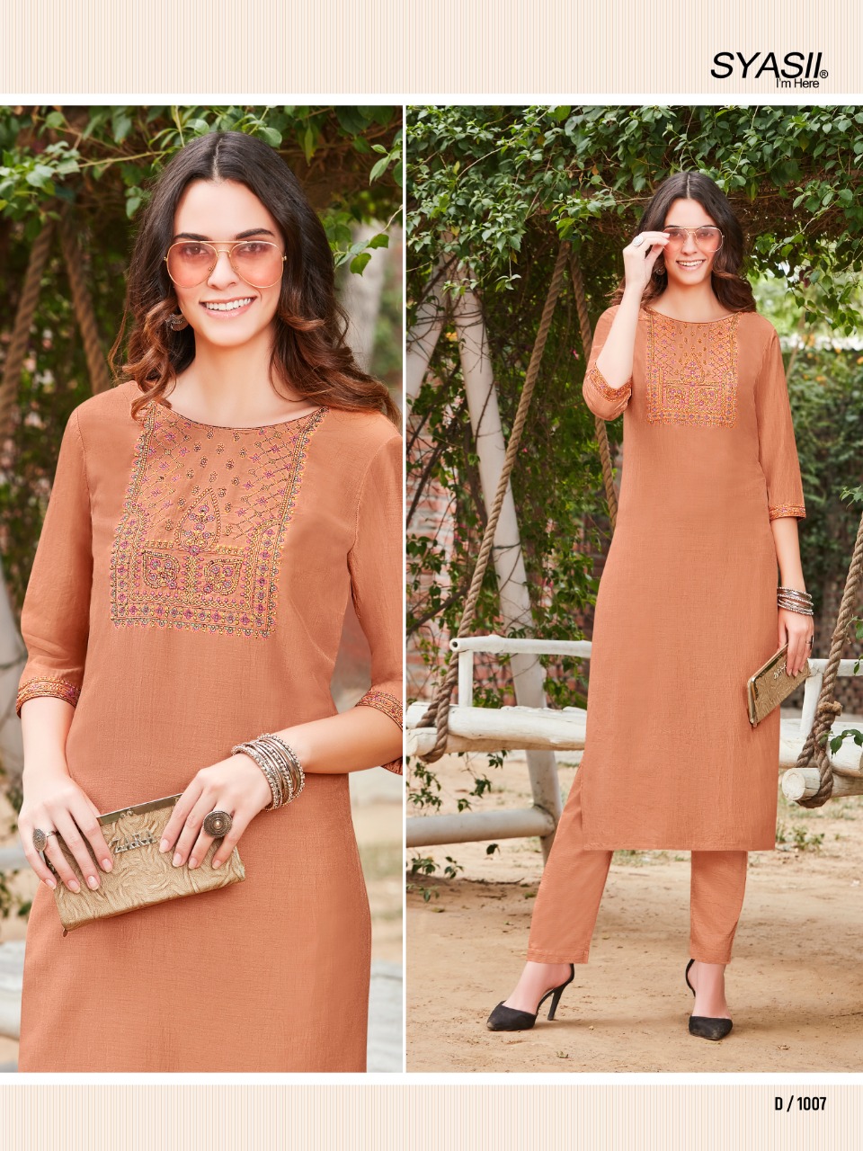 syasii rayasa pure chinon kashmiri embroidary gorgeous look kurti with bottom catalog