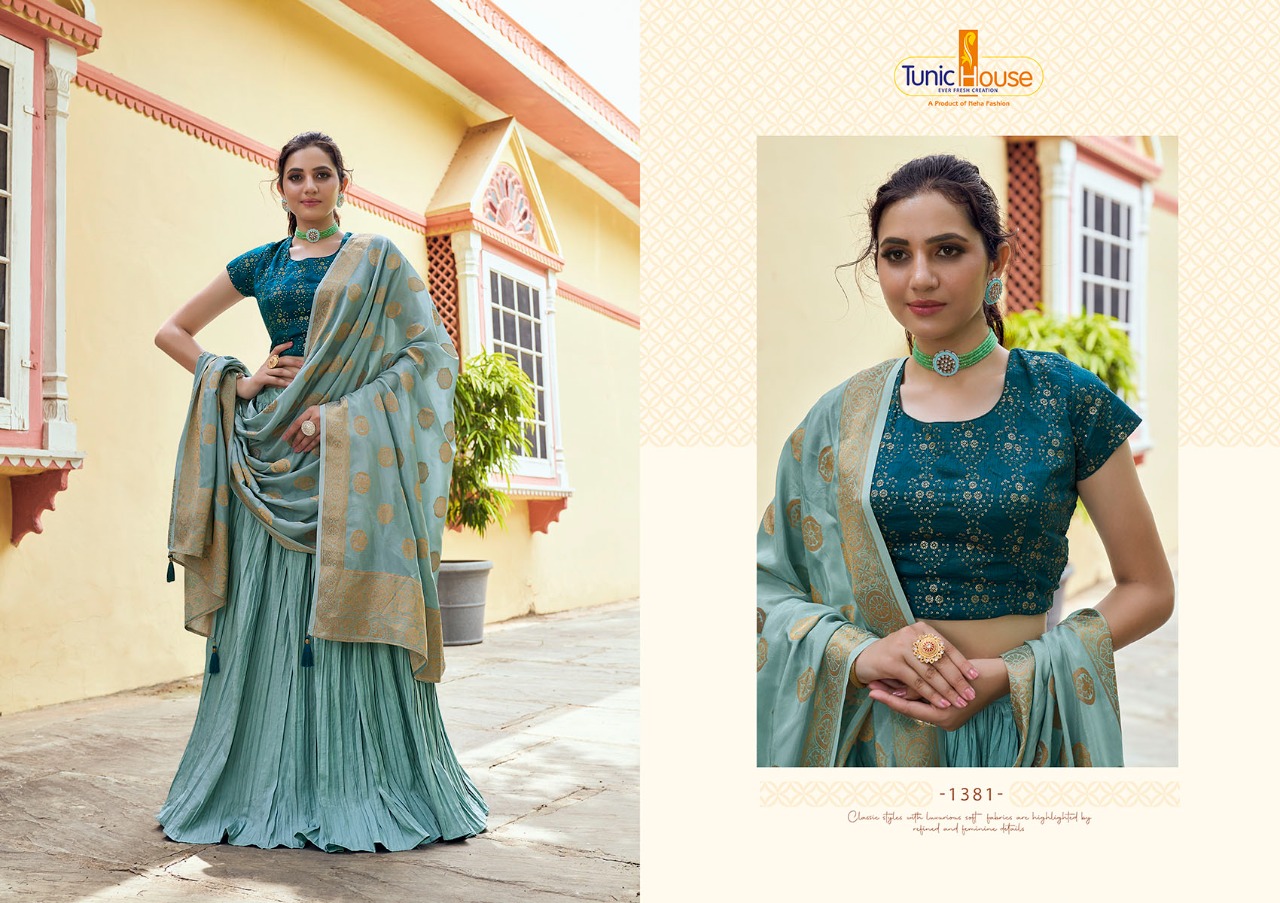 tunic house apsara silk graceful look lehanga catalog