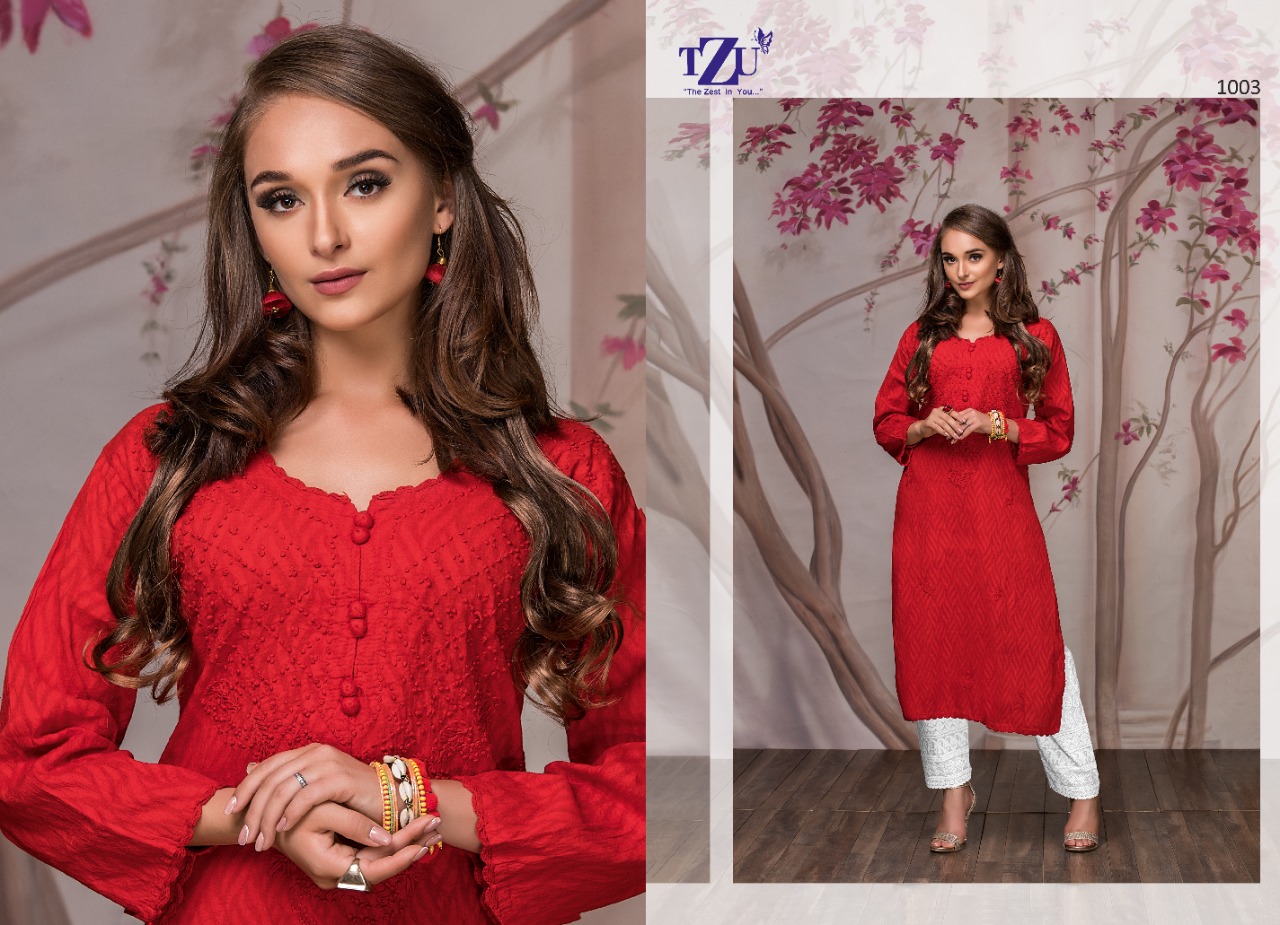 tzu rainbow 5 cotton decent colours kurti with plazzo catalog