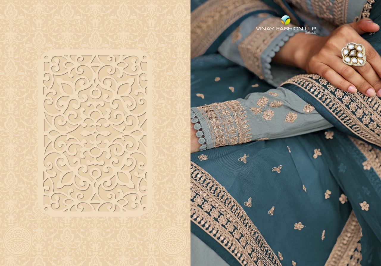 vinay fashion kaseesh pari mahal dola silk attrective embroidary look salwar suit catalog