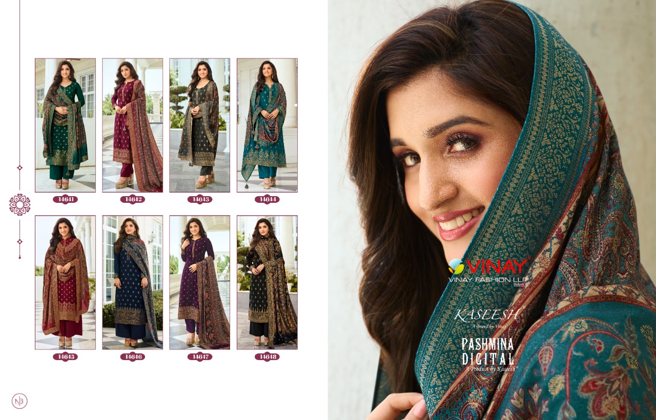 Vinay fashion kaseesh pashmina digital viscose pashmina festive look salwar suit catalog