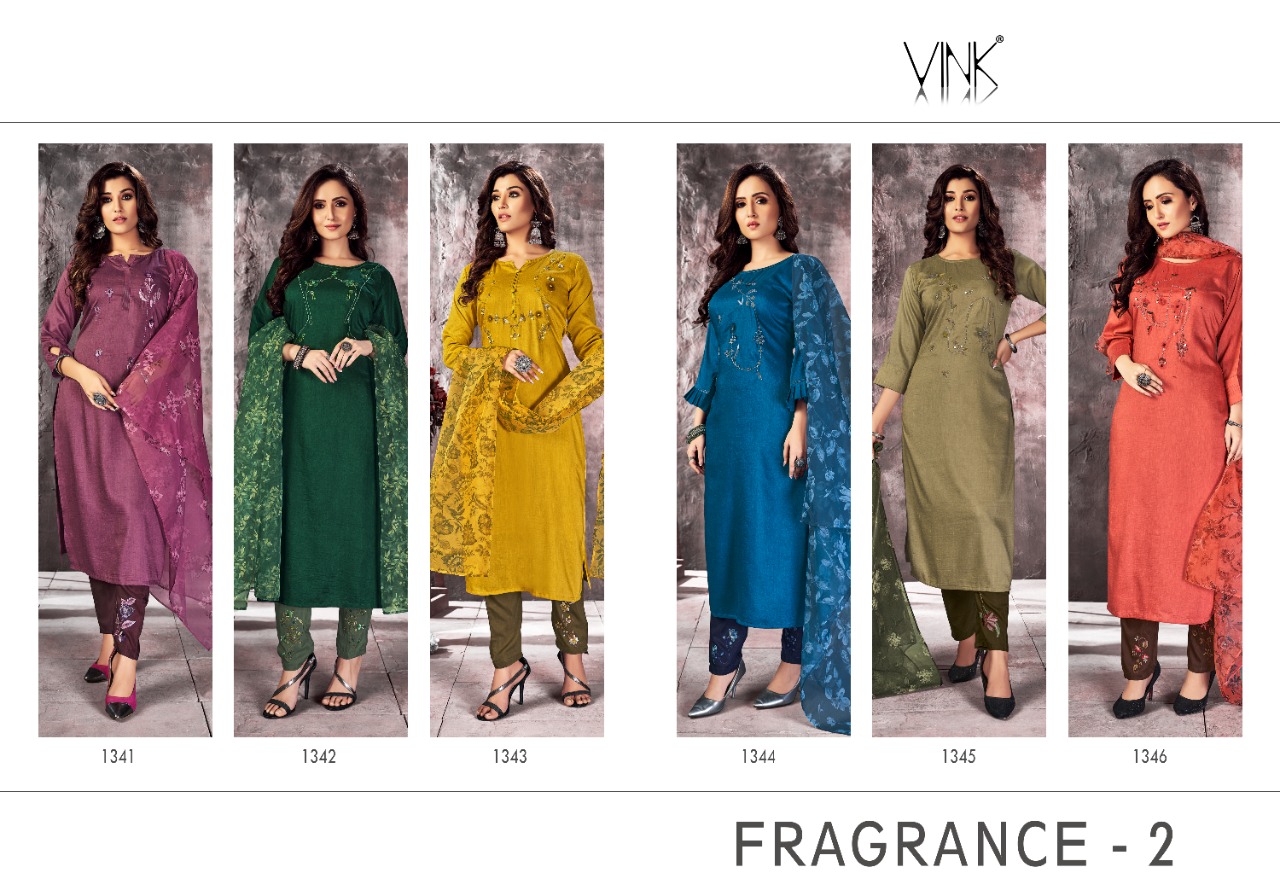 vink fragrance vol 2 organza decent look top with bottom and dupatta catalog